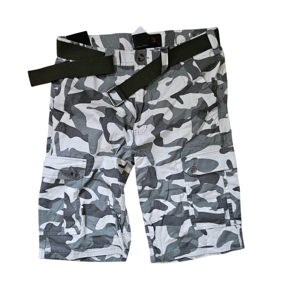 Swiss Cross City Camo Cargo Shorts NWT with Belt Ripstop Texture Size 32